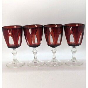 CRISTAL D'ARQUES DURAND Gothic Red Cordial Wine Glass Set of 4 Ruby Crystal 3 oz